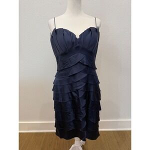 Aidan Mattox Navy Blue Silk Cocktail Dress Layered Ruffle Size 10‎